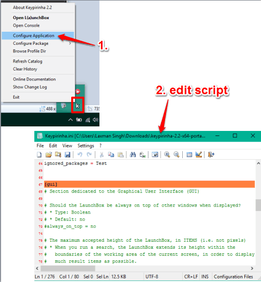 edit script for customizing the configuration