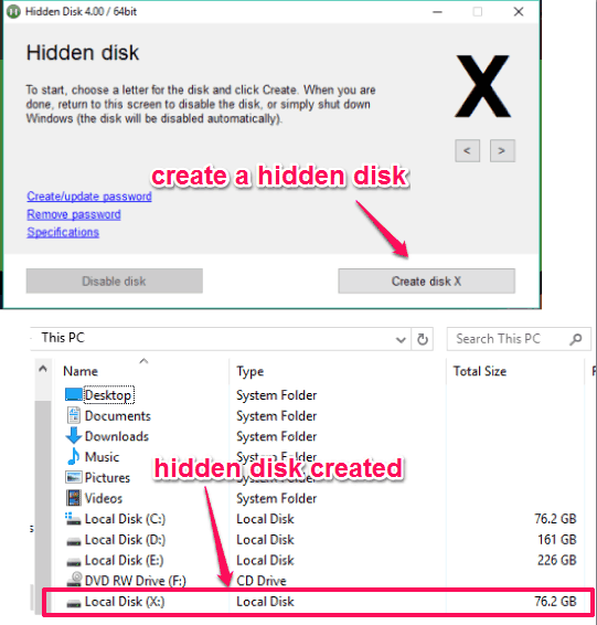 how to create a hidden disk with password protection