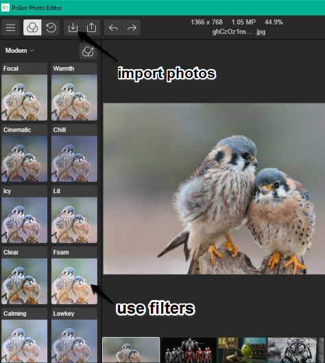 import photos and apply filters