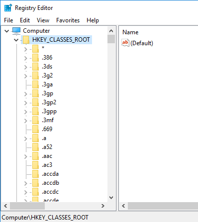 open Registry and access hkey classes root key