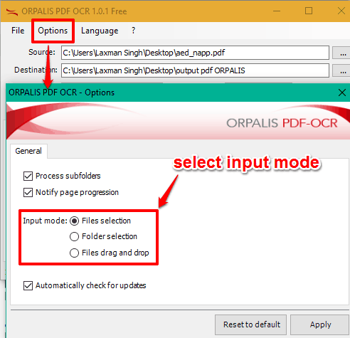 select an input mode to insert PDF files