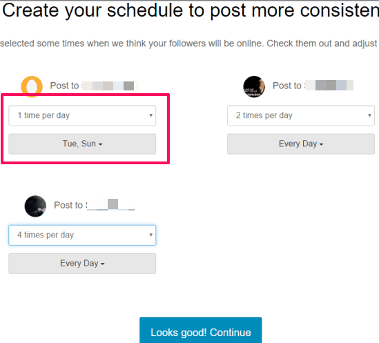 select days of week and number of times to post in a day