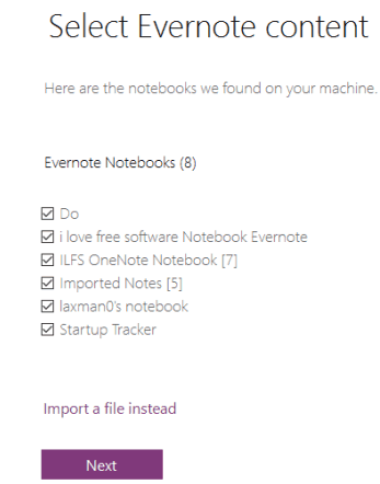 select notebooks to import