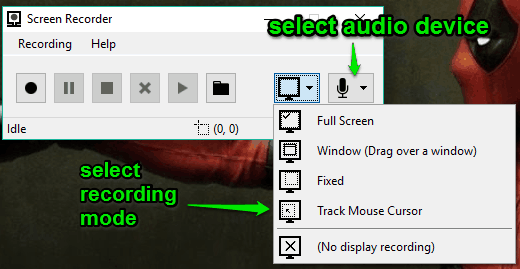 select recording mode and audio device