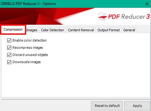 set compression options