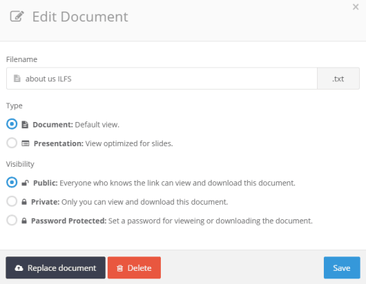 set document visibility and type