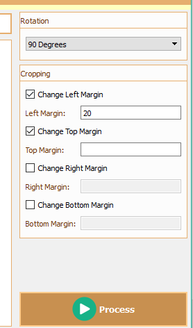 set rotation angle and cropping margins