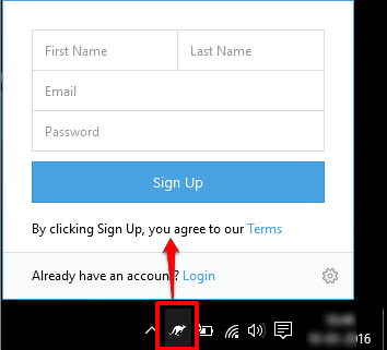 sign in or sign up using system tray icon