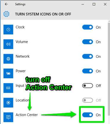 turn off Action Center