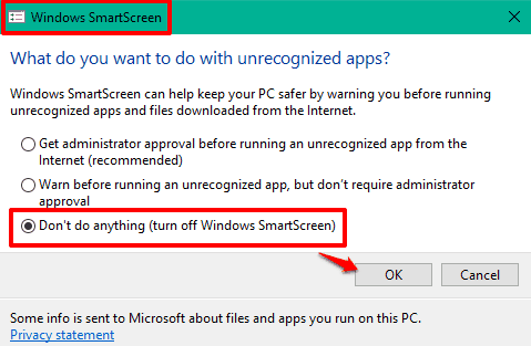 turn off Windows SmartScreen
