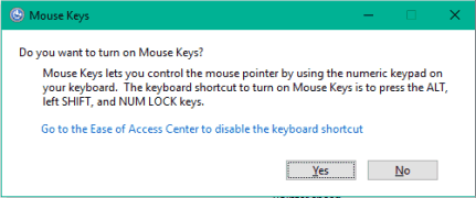 turn on Mouse Keys using hotkey