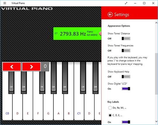 Virtual Piano settings
