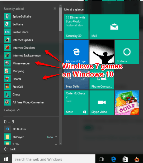 Windows 7 games on Windows 10