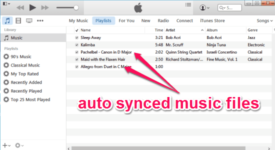 auto sync songs