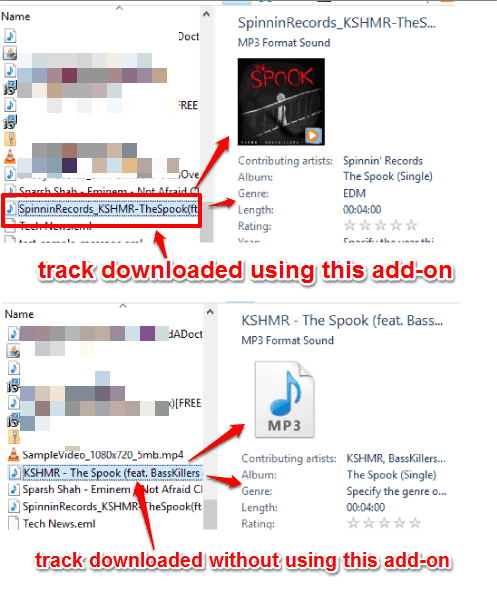comparison of downloaded track