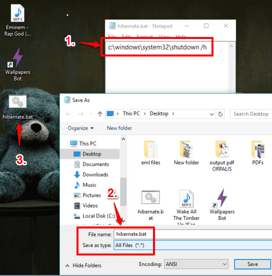 create a batch file to hibernate your Windows 10 PC