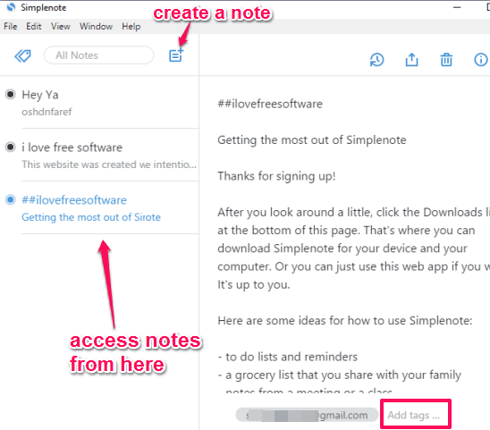 create notes, add tags