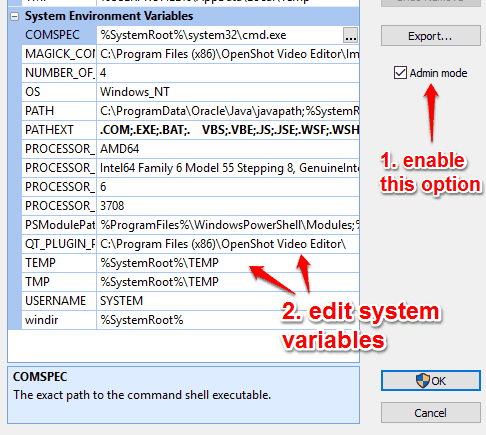 edit system variables