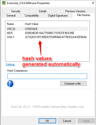hash values generated automatically