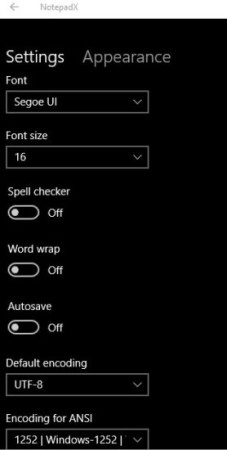 notepadx settings