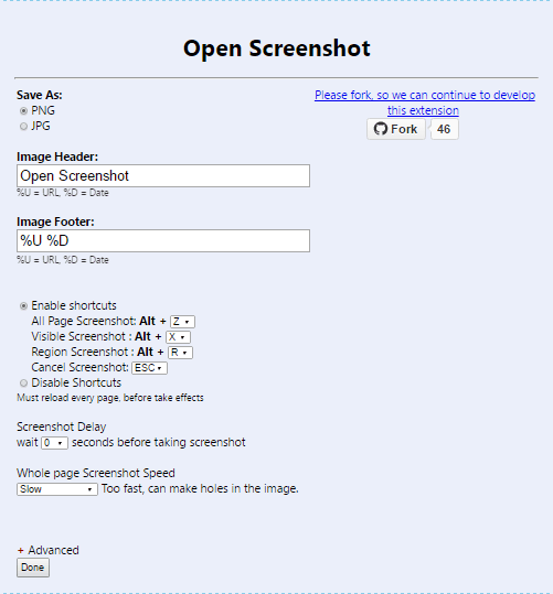 open screenshot settings
