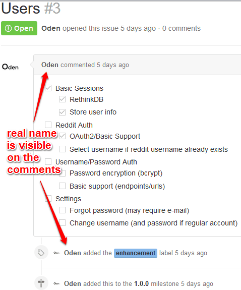 real name visible on issues