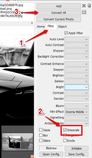 select Grayscale option in Filter tab and convert all
