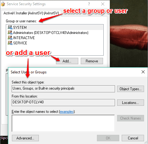 select a group or user