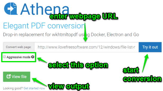 select aggressive mode and convert webpage to PDF