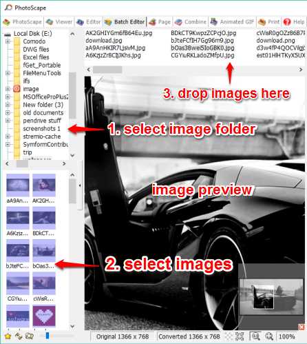 select images for conversion