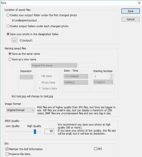 set output settings and start conversion