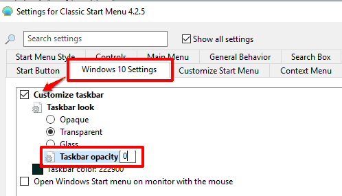 set taskbar opacity