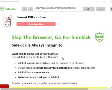 sidekick private browser home
