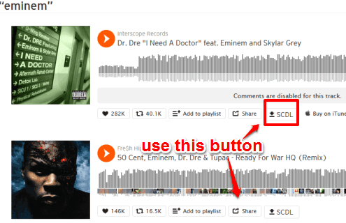 use SCDL button to download a SoundCloud track