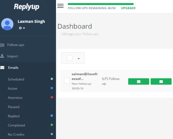 ReplyUp dashboard