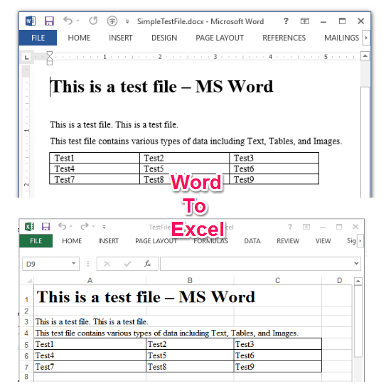 Word to Excel Main