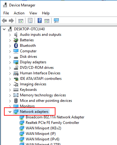 access Network adapters in Device Manager