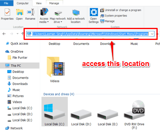 access the programs folder