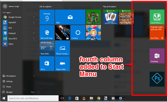 add one more column to Windows 10 Start Menu