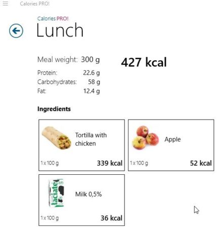 calories pro add a product lunch
