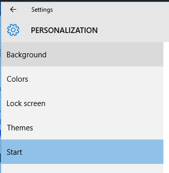click on Start option avaiable in Personalization menu