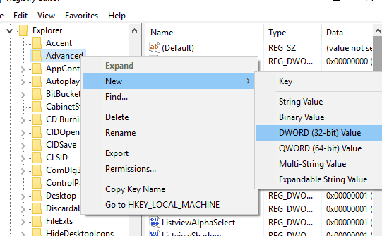 create DWORD value and rename it to DisallowShaking
