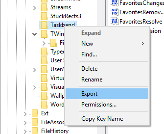 export Taskband key