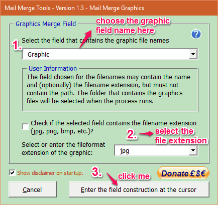 mail merge graphics window