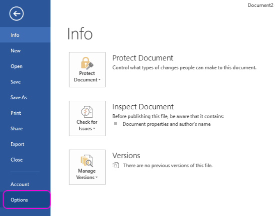 options from file button