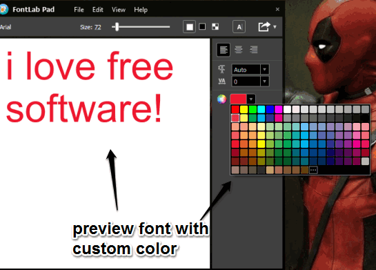 preview font with custom color