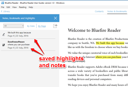 saved highlights and notes