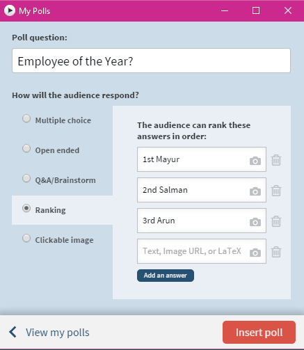 select question type for poll