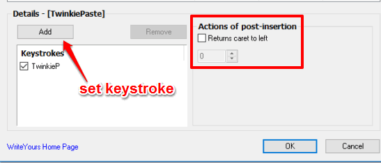 set keystorke and post insertion action