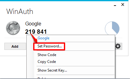 set password for authenticator